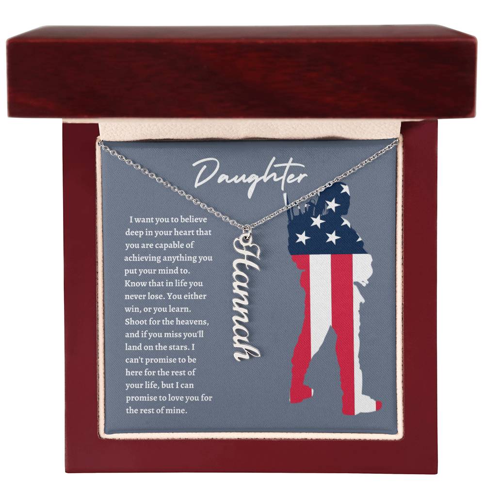 American Flag Daughter Vertical Name Necklace