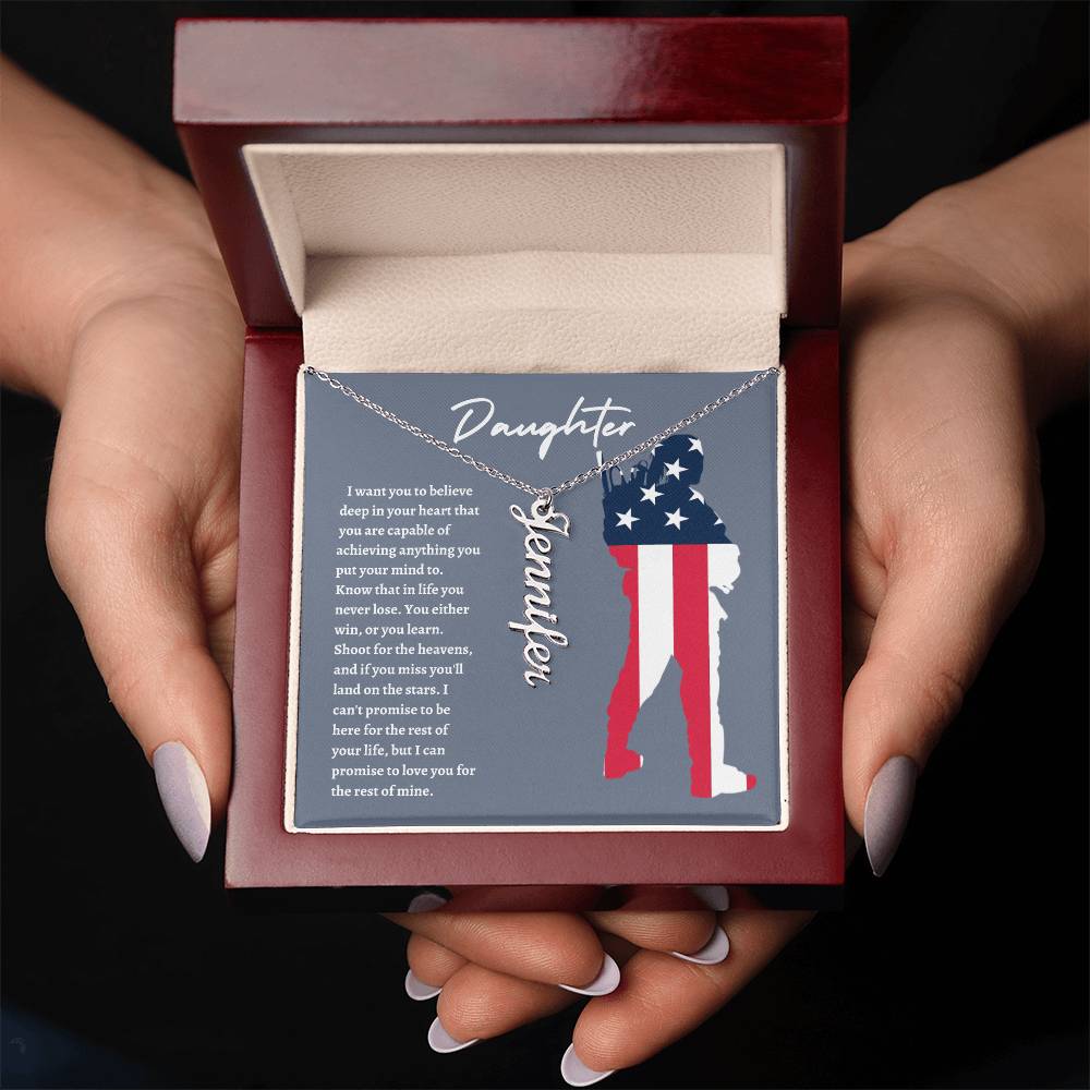 American Flag Daughter Vertical Name Necklace