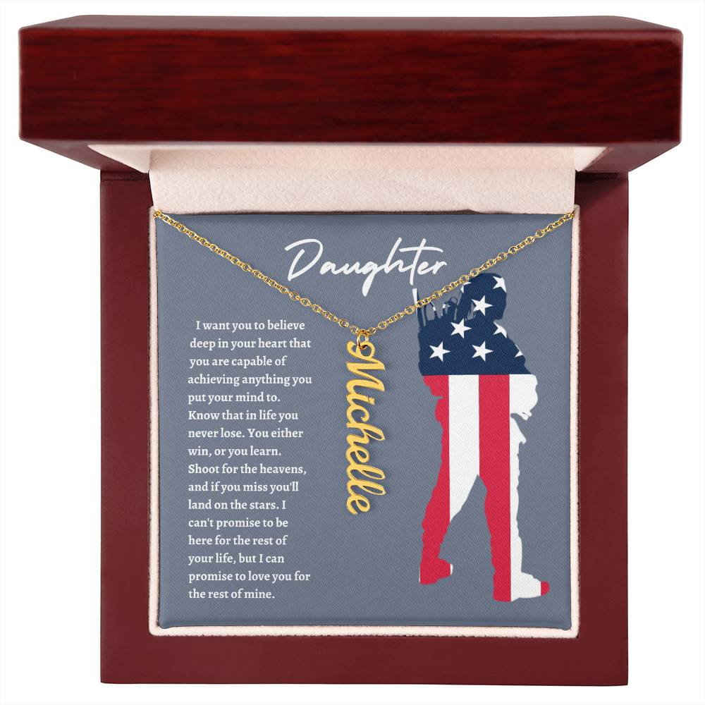 American Flag Daughter Vertical Name Necklace