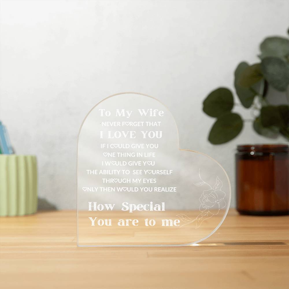 To My Wife Heart Acrylic Valentines Christmas Wedding Love Soulmate
