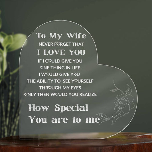 To My Wife Heart Acrylic Valentines Christmas Wedding Love Soulmate