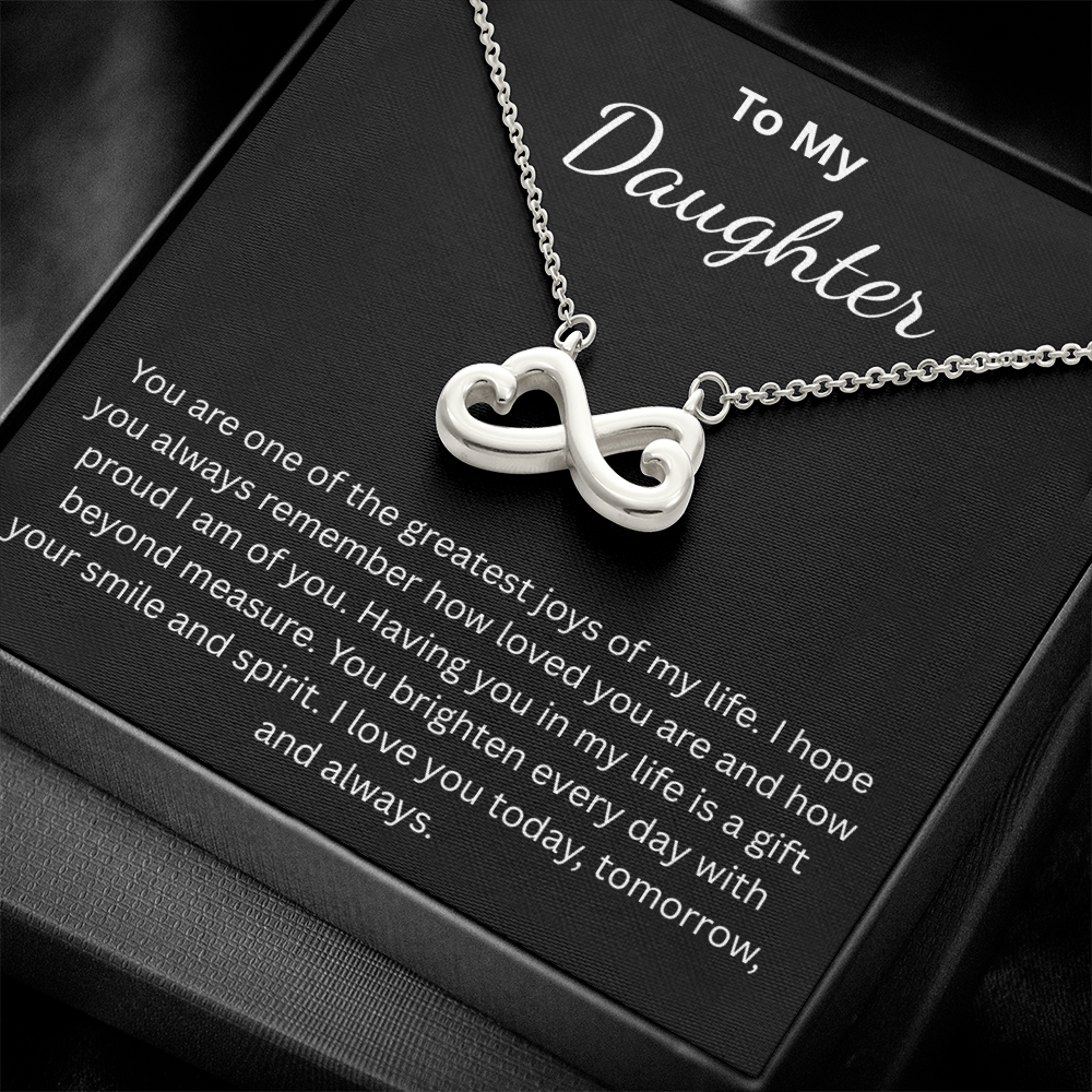Endless Love Necklace for Daughter – Infinity Heart with Message Card | 18k Gold or 14k White Gold Finish | Gift for Any Occasion