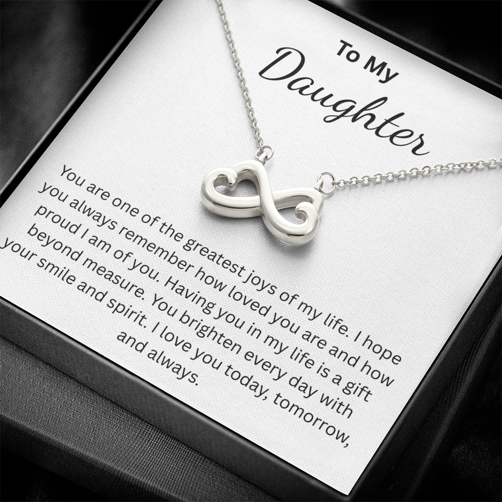 Endless Love Necklace for Daughter (white) – Infinity Heart with Message Card | 18k Gold or 14k White Gold Finish | Gift for Any Occasion