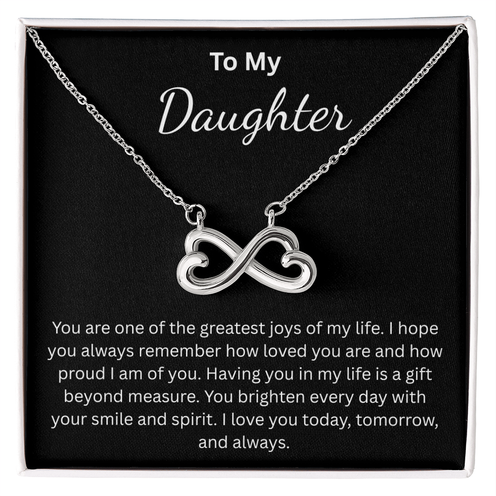 Endless Love Necklace for Daughter – Infinity Heart with Message Card | 18k Gold or 14k White Gold Finish | Gift for Any Occasion