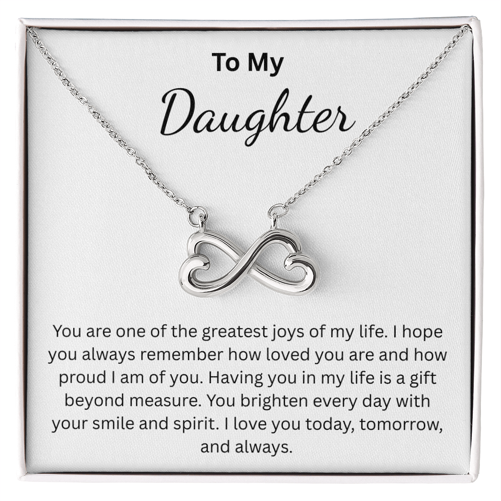 Endless Love Necklace for Daughter (white) – Infinity Heart with Message Card | 18k Gold or 14k White Gold Finish | Gift for Any Occasion