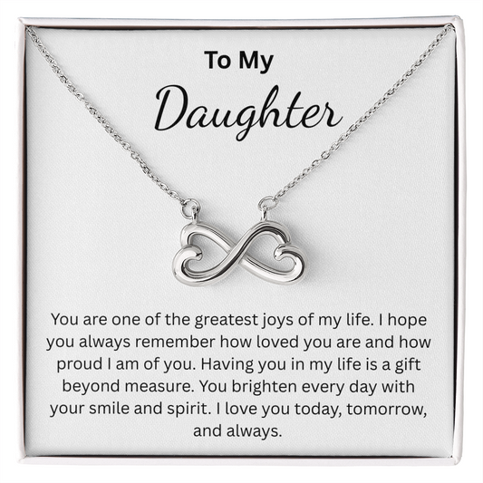 Endless Love Necklace for Daughter (white) – Infinity Heart with Message Card | 18k Gold or 14k White Gold Finish | Gift for Any Occasion