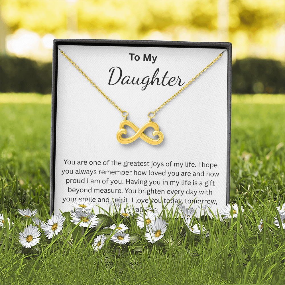 Endless Love Necklace for Daughter (white) – Infinity Heart with Message Card | 18k Gold or 14k White Gold Finish | Gift for Any Occasion