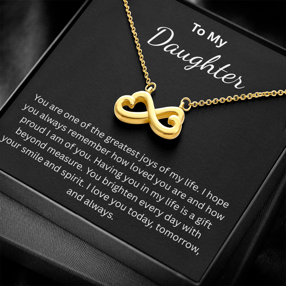 Endless Love Necklace for Daughter – Infinity Heart with Message Card | 18k Gold or 14k White Gold Finish | Gift for Any Occasion