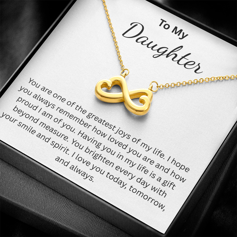 Endless Love Necklace for Daughter (white) – Infinity Heart with Message Card | 18k Gold or 14k White Gold Finish | Gift for Any Occasion