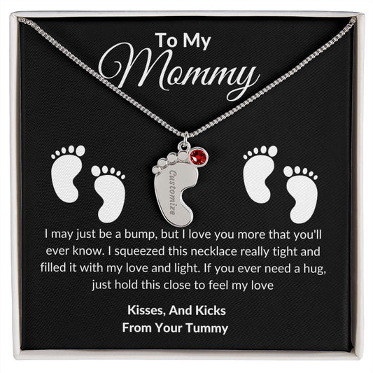 Mommy Baby Feet With Birthstones Black