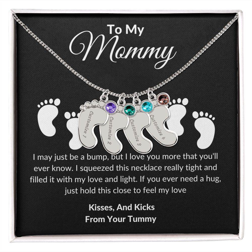 Mommy Baby Feet With Birthstones Black