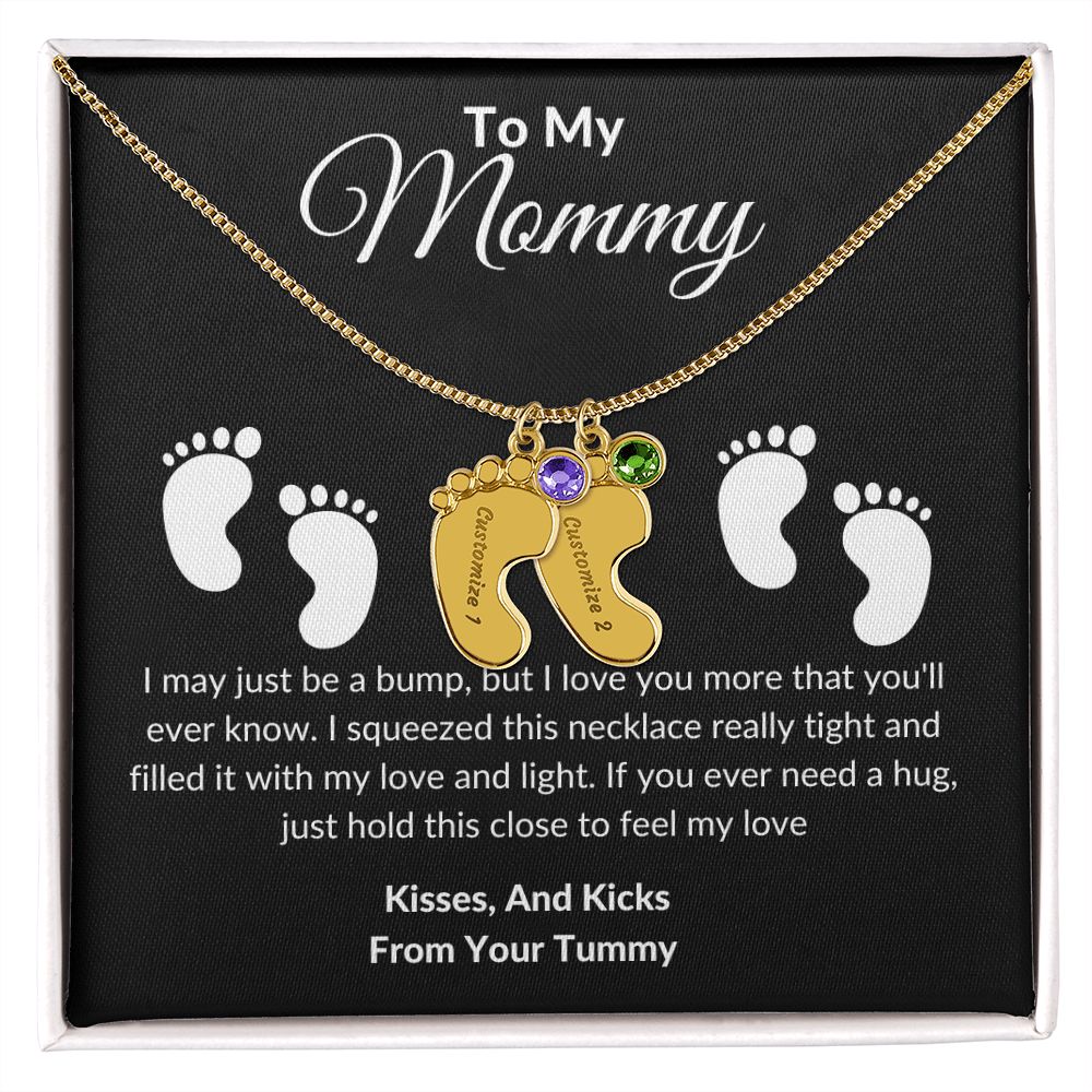 Mommy Baby Feet With Birthstones Black