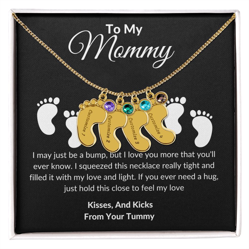 Mommy Baby Feet With Birthstones Black