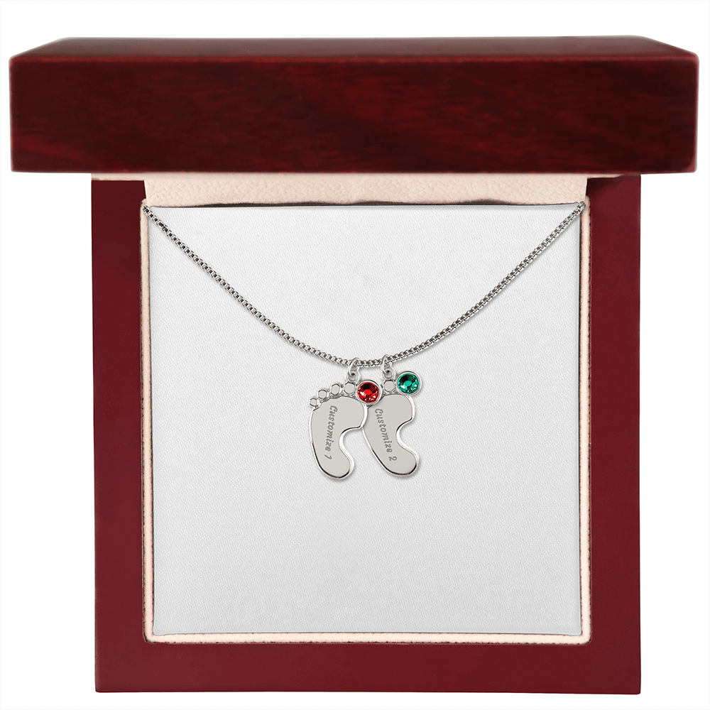 Mommy Baby Feet With Birthstones Black