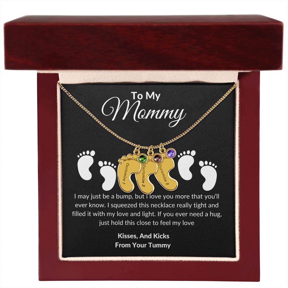 Mommy Baby Feet With Birthstones Black