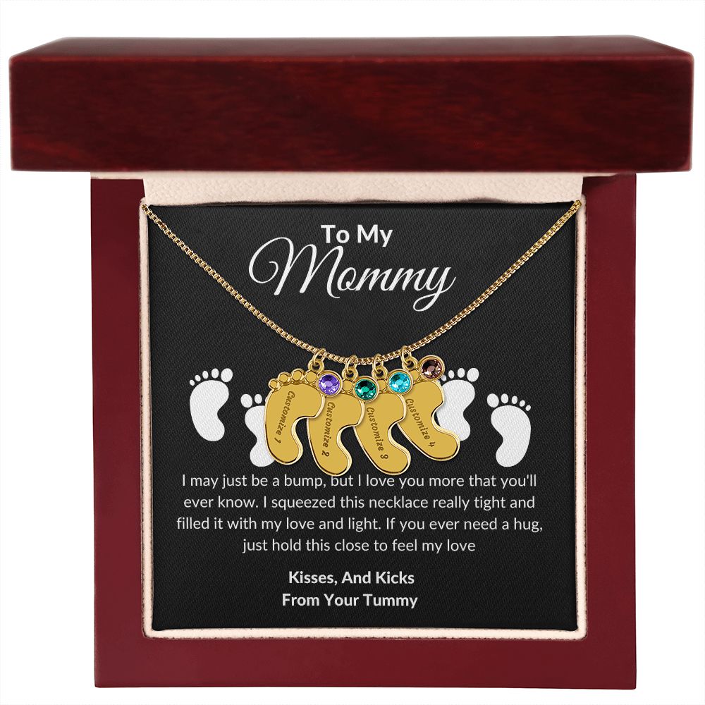 Mommy Baby Feet With Birthstones Black